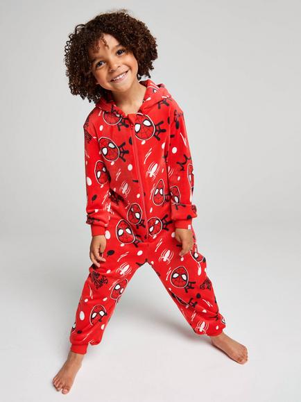 Brand Threads Kids' Spiderman Fleece Onesie, Red, Red