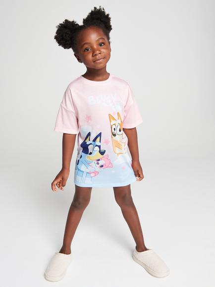 Brand Threads Kids' Bluey Short Sleeve Nightdress, Pink, Pink