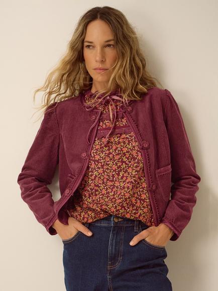Monsoon Fay Corduroy Bolero Jacket, Burgundy - view 2, Burgundy