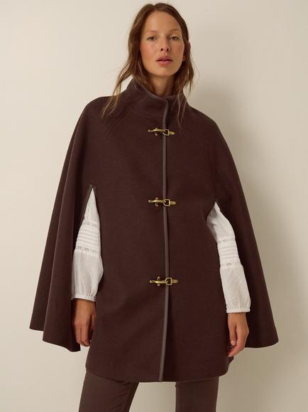 Monsoon Leia High-Neck Cape Coat, Chocolate, Chocolate