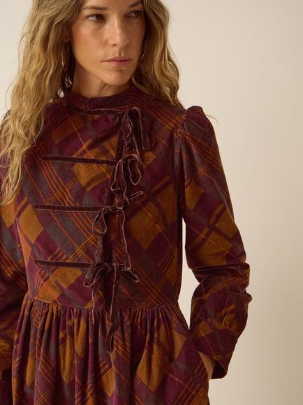 Monsoon Melinda Corduroy Midi Dress, Brown - view 2, Brown