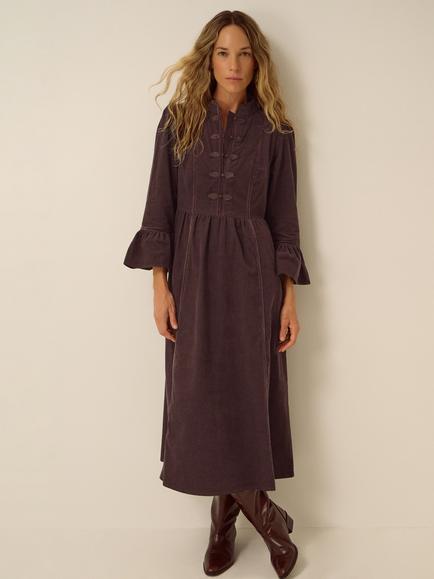 Monsoon Valerie Corduroy Midi Dress, Chocolate, Chocolate