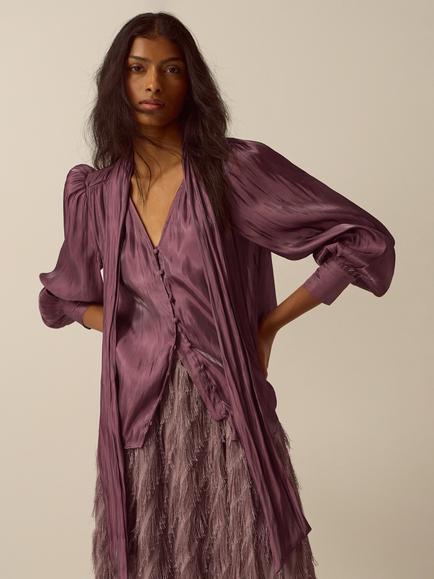 Monsoon Mira Metallic Satin Blouse, Dark Pink, Dark Pink