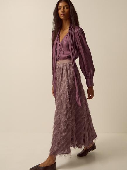 Monsoon Mira Metallic Satin Blouse, Dark Pink - view 2, Dark Pink