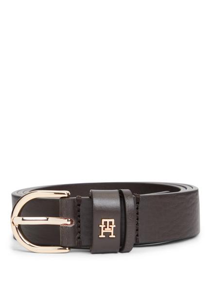 Tommy Hilfiger TH Monogram Leather Belt, Dark Brown, Dark Brown