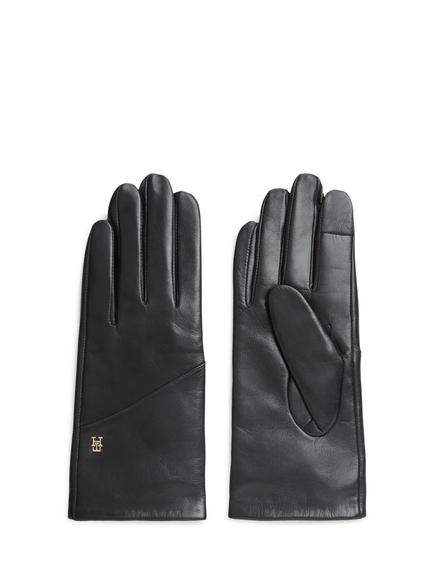 Tommy Hilfiger The Elevated Chic TH Monogram Leather Gloves, Black, Black