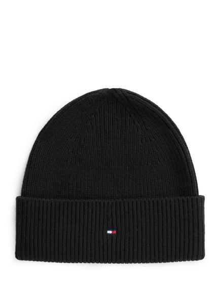 Tommy Hilfiger Flag Embroidery Beanie Hat, Black