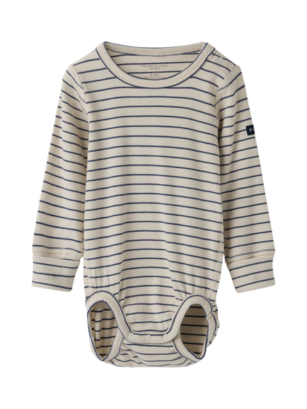 Polarn O. Pyret Baby Ribbed Stripe Bodysuit containing TENCEL™ Lyocell, Natural, Natural