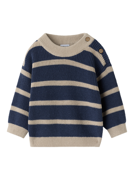 Polarn O. Pyret Baby Knitted Stripe Crew Neck Jumper, Blue