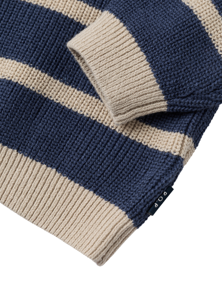 Polarn O. Pyret Baby Knitted Stripe Crew Neck Jumper - view 2, Blue