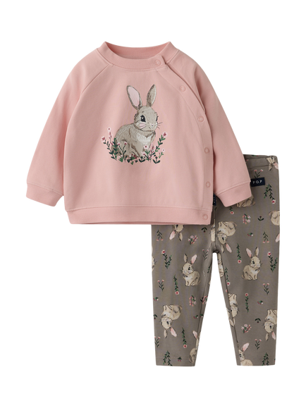 Polarn O. Pyret Baby Bunny Print Top and Leggings Set, Pink, Pink