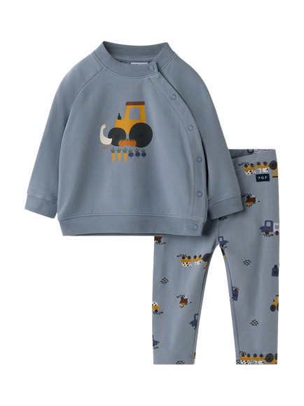 Polarn O. Pyret Baby Long Sleeve Vehicle Print Pyjama Set, Blue, Blue
