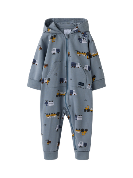 Polarn O. Pyret Baby Cotton Blend Vehicle Print Romper, Blue, Blue