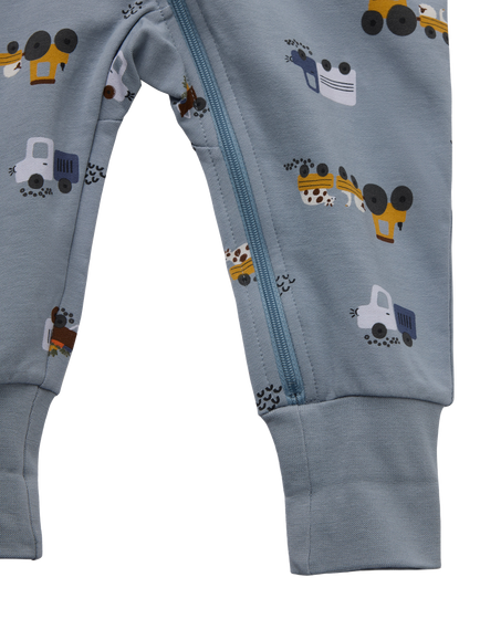 Polarn O. Pyret Baby Cotton Blend Vehicle Print Romper, Blue - view 2, Blue