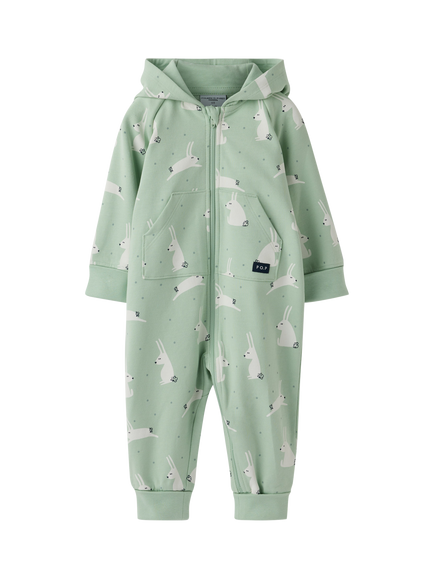 Polarn O. Pyret Baby Cotton Blend Rabbit Print Romper, Green, Green