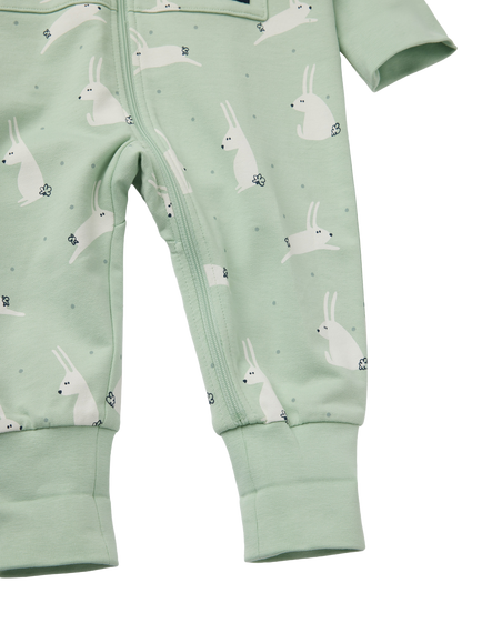 Polarn O. Pyret Baby Cotton Blend Rabbit Print Romper, Green - view 2, Green