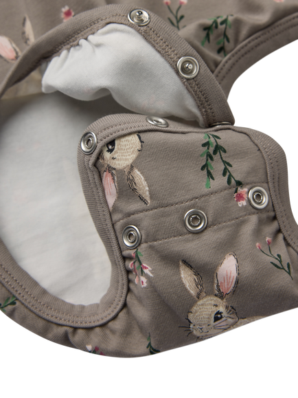Polarn O. Pyret Baby Rabbit Print Wrap Bodysuit, Brown - view 2, Brown