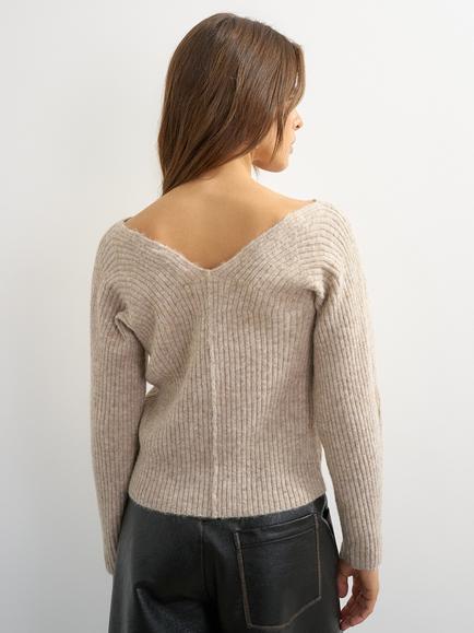 Topshop Slouchy Rib Knit V-Neck Jumper, Oatmeal - view 2, Oatmeal