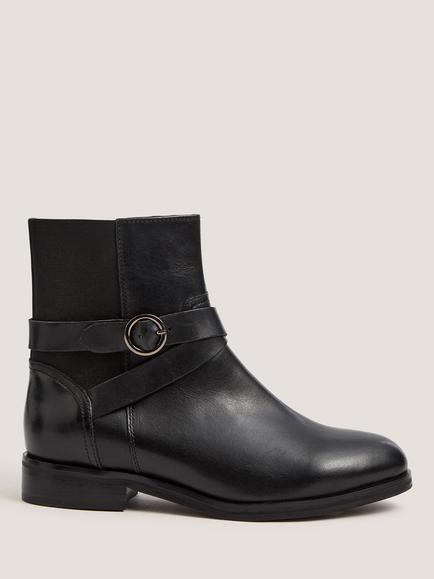 Monsoon Elie Leather Ankle Boots, Black, Black