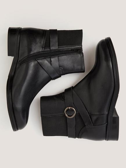 Monsoon Elie Leather Ankle Boots, Black - view 2, Black