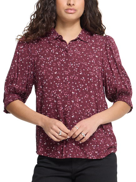 ICHI IhVera Floral Button Front Blouse, Rhododendron, Rhododendron