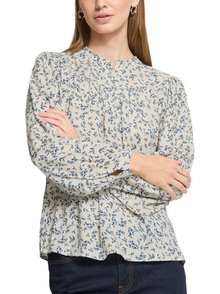 ICHI IhVera Floral Print Blouse, Birch/Blue, Birch/Blue