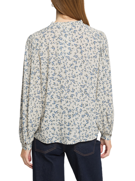 ICHI IhVera Floral Print Blouse, Birch/Blue - view 2, Birch/Blue