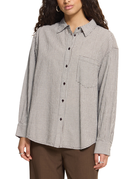 ICHI Ihfeja Long Sleeve Relaxed Fit Shirt, Chicory Coffee Check, Chicory Coffee Check