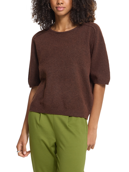 ICHI Ihdasila Short Sleeve Knit Jumper, Chicory Coffee, Chicory Coffee