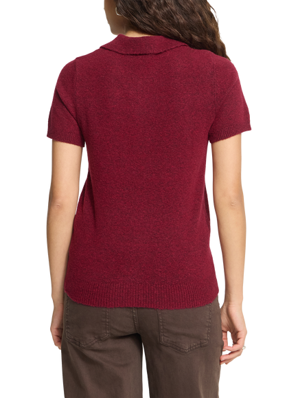 ICHI Ihdasila Heritage Argyle Polo Knit Short Sleeve Pullover, Red - view 2, Red