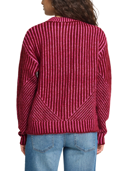 ICHI Ihkamara Knitted Stripe Crew Neck Jumper, Pink - view 2, Pink