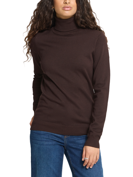 ICHI Ihluls Long Sleeve Roll Neck Jumper, Chocolate Torte, Chocolate Torte