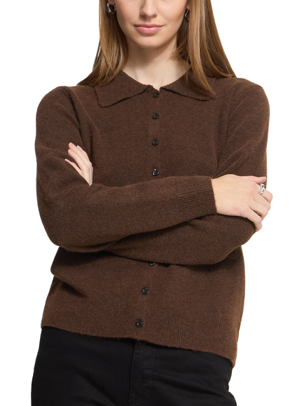 ICHI IhDaslia Button-Front Knit Cardigan, Chicory Coffee, Chicory Coffee