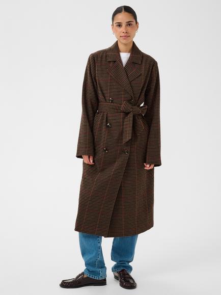 KAFFE Anni Check Trench Coat, Brown, Brown