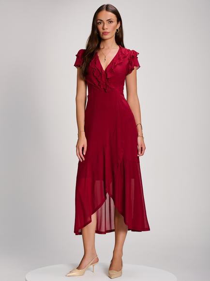 Jolie Moi Ruffled Maxi Dress, Burgundy