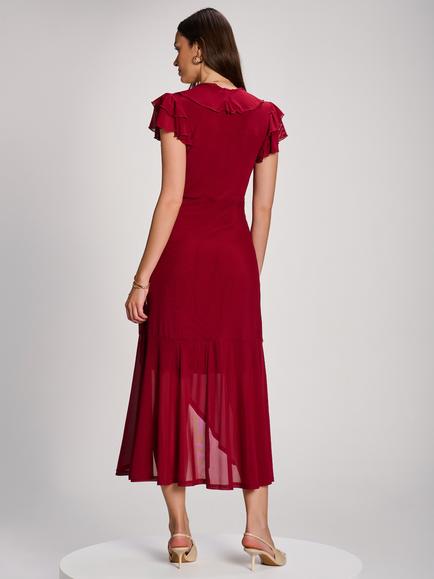 Jolie Moi Ruffled Maxi Dress - view 2, Burgundy