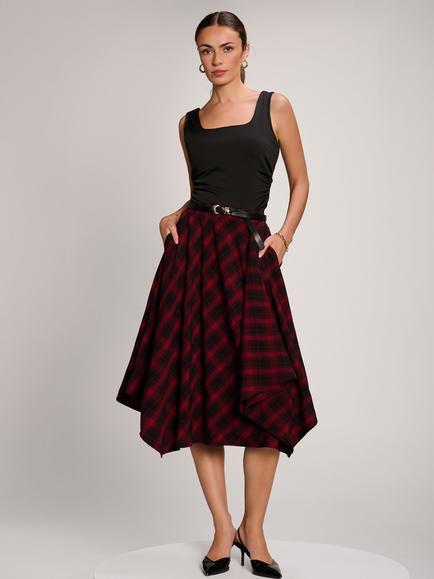 Jolie Moi Check Asymmetric Skirt, Red, Red