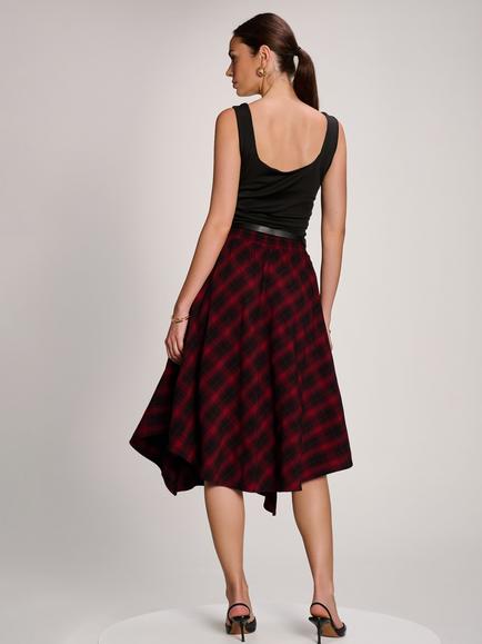 Jolie Moi Check Asymmetric Skirt, Red - view 2, Red