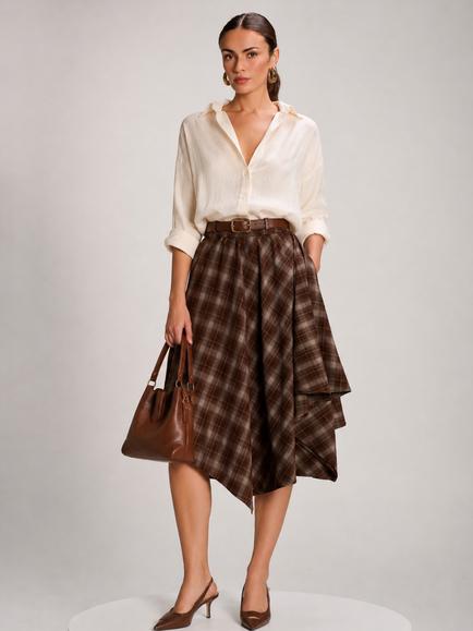 Jolie Moi Check Woven Midi Skirt, Brown, Brown