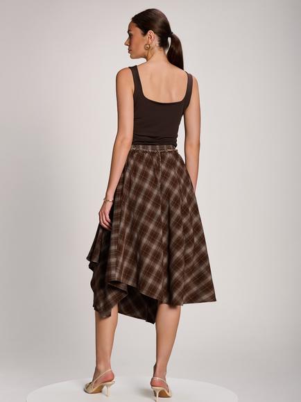 Jolie Moi Check Woven Midi Skirt, Brown - view 2, Brown