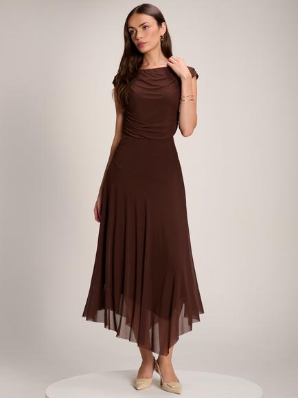 Jolie Moi Cowl Neck Asymmetrical Dress, Brown