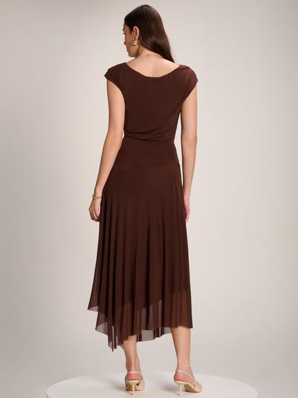 Jolie Moi Cowl Neck Asymmetrical Dress - view 2, Brown