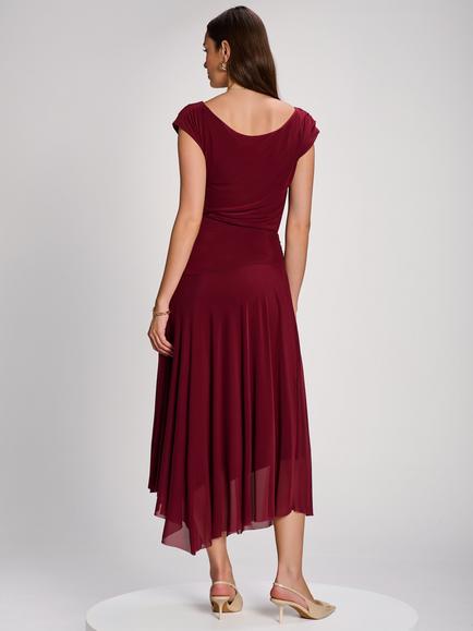 Jolie Moi Cowl Neck Asymmetrical Dress - view 2, Red