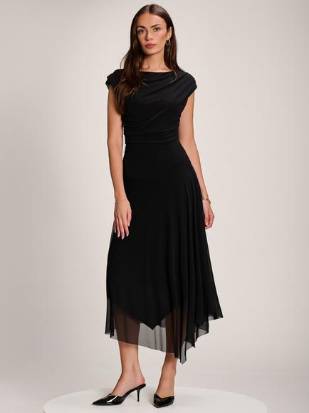 Jolie Moi Cowl Neck Asymmetrical Dress, Black