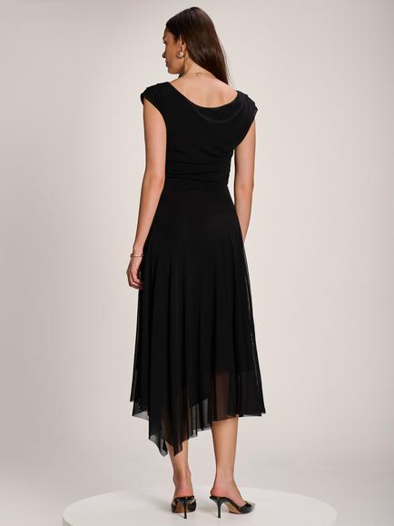 Jolie Moi Cowl Neck Asymmetrical Dress - view 2, Black