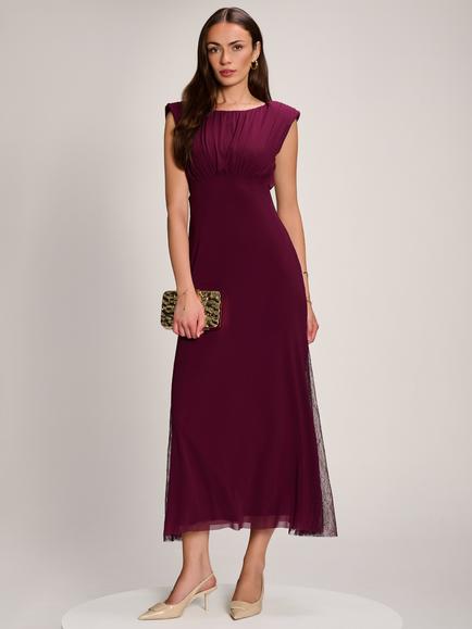 Jolie Moi Mesh Maxi Dress, Black, Dark Purple