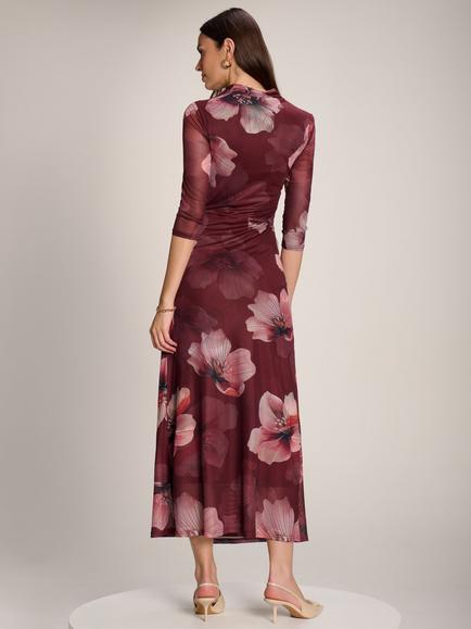 Jolie Moi Floral Knot Detail Maxi Dress, Burgundy - view 2, Burgundy