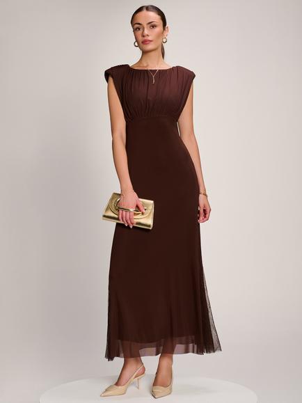 Jolie Moi Mesh Maxi Dress, Black, Brown