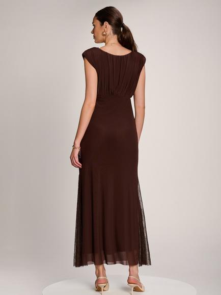 Jolie Moi Mesh Maxi Dress, Black - view 2, Brown