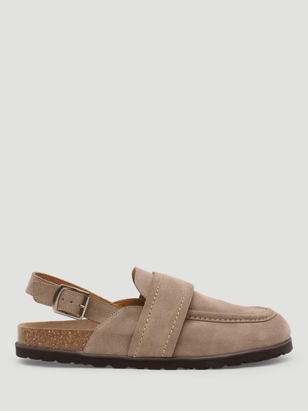 HUSH Pia Suede Buckle Strap Mules, Desert Taupe